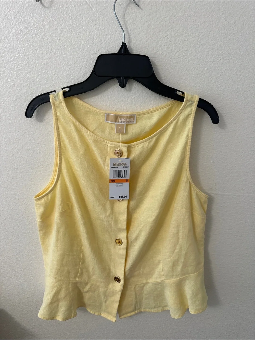Michael Kors Collection Light Yellow Button-Front Peplum Tank